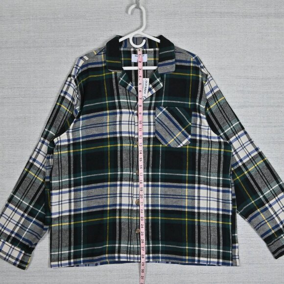 NWT Old Navy Flannel Plaid 100% Cotton Button Up Drawstring Green Pajamas XL - Picture 13 of 16